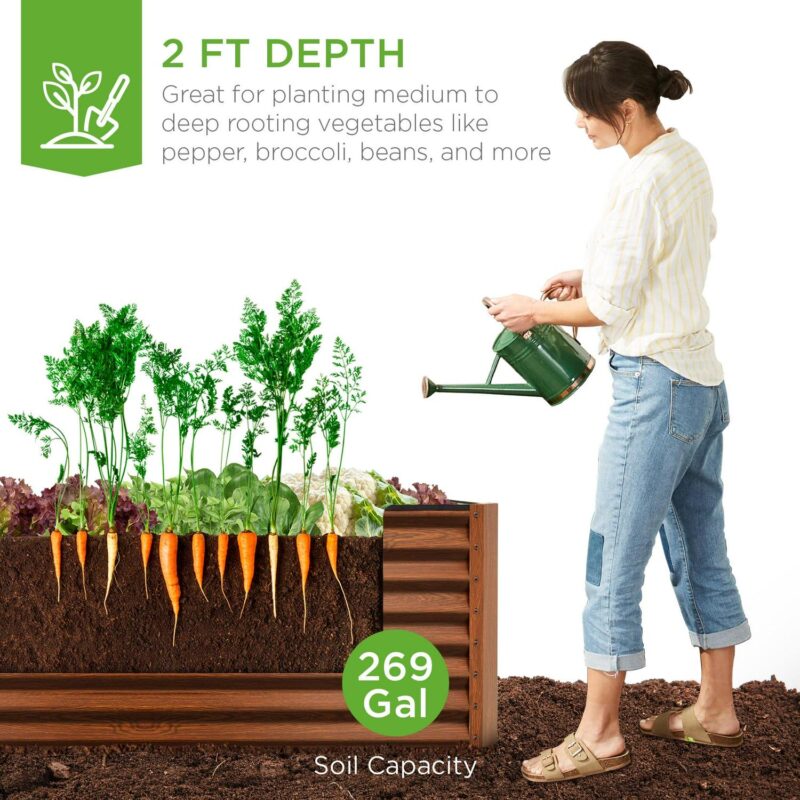 Best Choice Products 6x3x2ft Outdoor Metal Raised Garden Bed, Planter Box for Vegetables, Flowers, Herbs - Wood Grain - Image 2