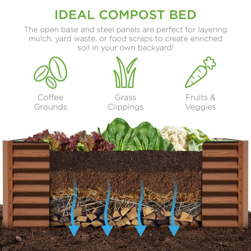 Best Choice Products 6x3x2ft Outdoor Metal Raised Garden Bed, Planter Box for Vegetables, Flowers, Herbs - Wood Grain - Image 3