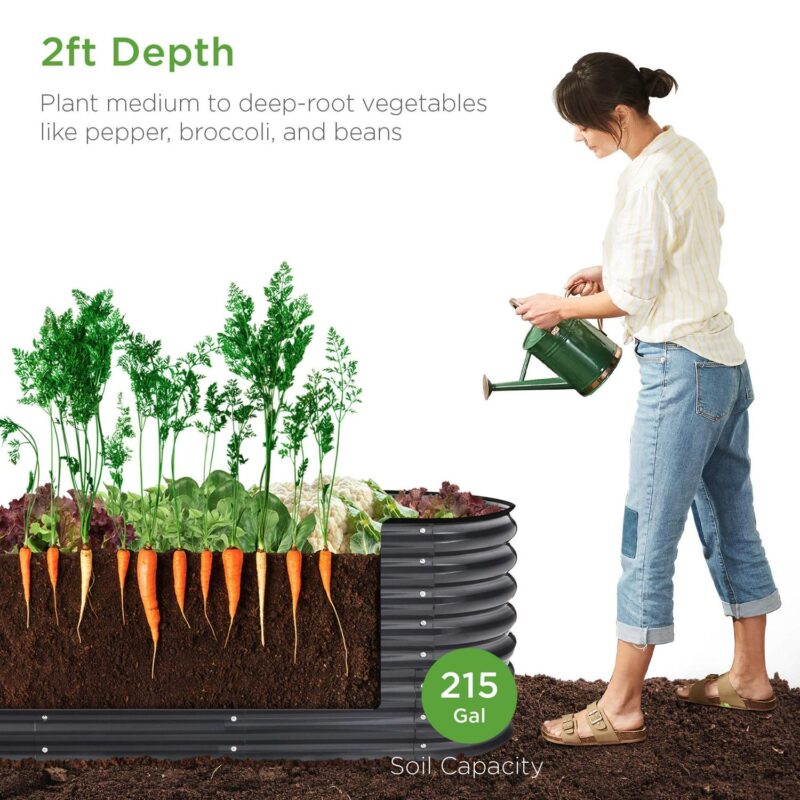 Best Choice Products 8x2x2ft Metal Raised Garden Bed, Oval Outdoor Planter Box w/ 4 Support Bars - Charcoal - Image 2