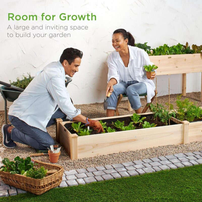 Best Choice Products 8x2ft Outdoor Wooden Raised Garden Bed Planter for Grass, Lawn, Yard - Natural - Image 2