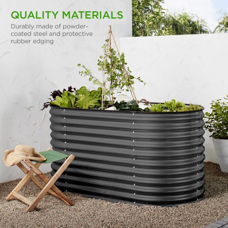 Best Choice Products 63in Oval Metal Raised Garden Bed, Customizable Outdoor Planter for Gardening, Plants - Dark Gray - Image 6