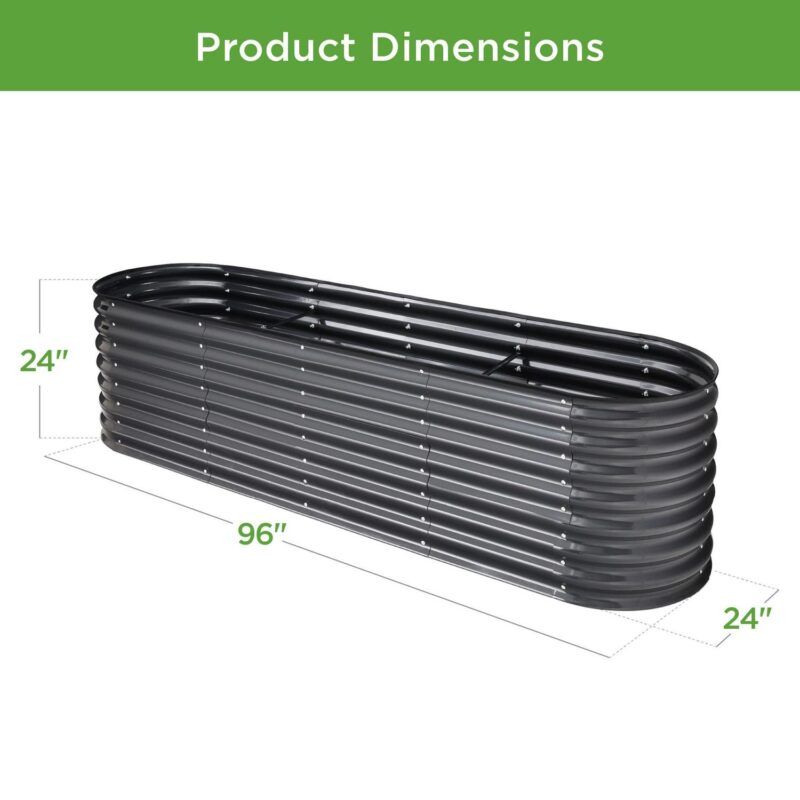 Best Choice Products 8x2x2ft Metal Raised Garden Bed, Oval Outdoor Planter Box w/ 4 Support Bars - Charcoal - Image 7