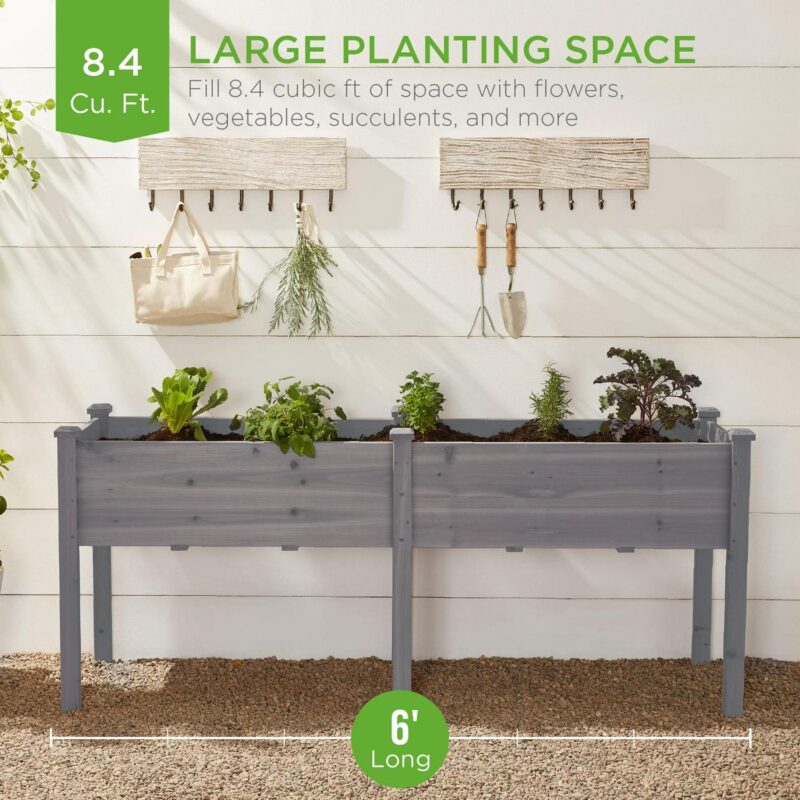 Best Choice Products 72x23x30in Raised Garden Bed, Elevated Wood Planter Box for Patio w/ Divider Panel - Gray - Image 2