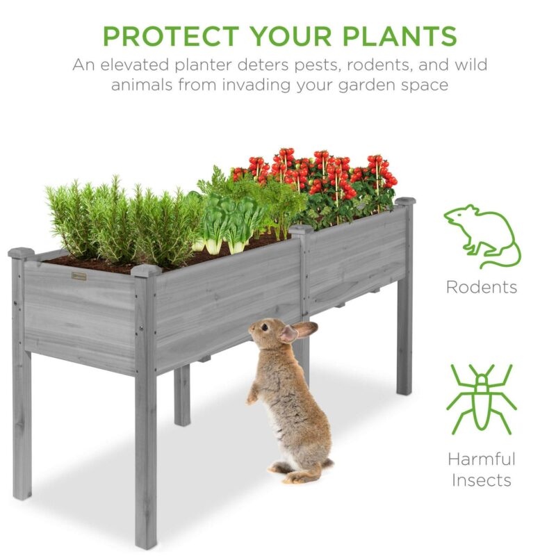 Best Choice Products 72x23x30in Raised Garden Bed, Elevated Wood Planter Box for Patio w/ Divider Panel - Gray - Image 6