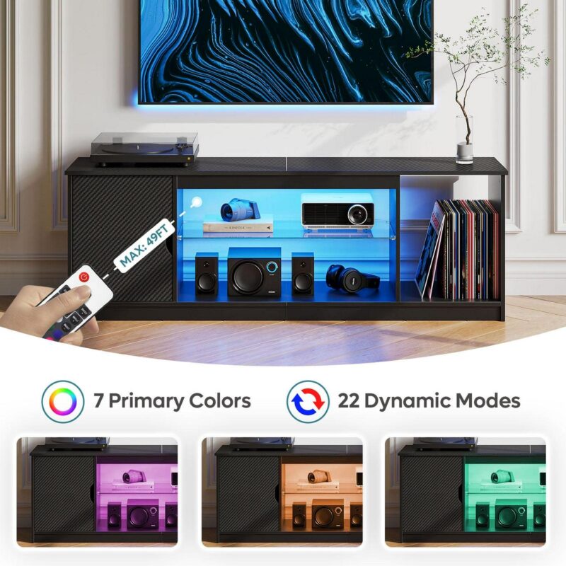 Bestier 58  LED TV Stand for 60/65 inch TV Gaming Entertainment Center for PS5 with Glass Shelf , Carbon Fiber - Image 4