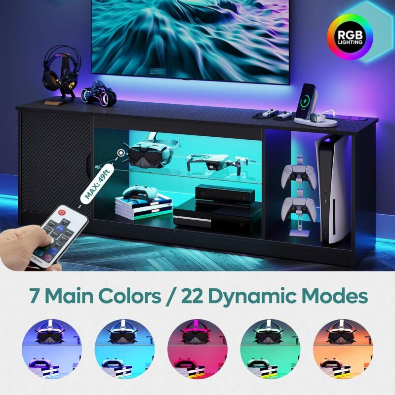 Bestier 58 inch LED TV Stand with Outlets, Gaming Entertainment Center with 1 Shelves for Bedroom - Image 2