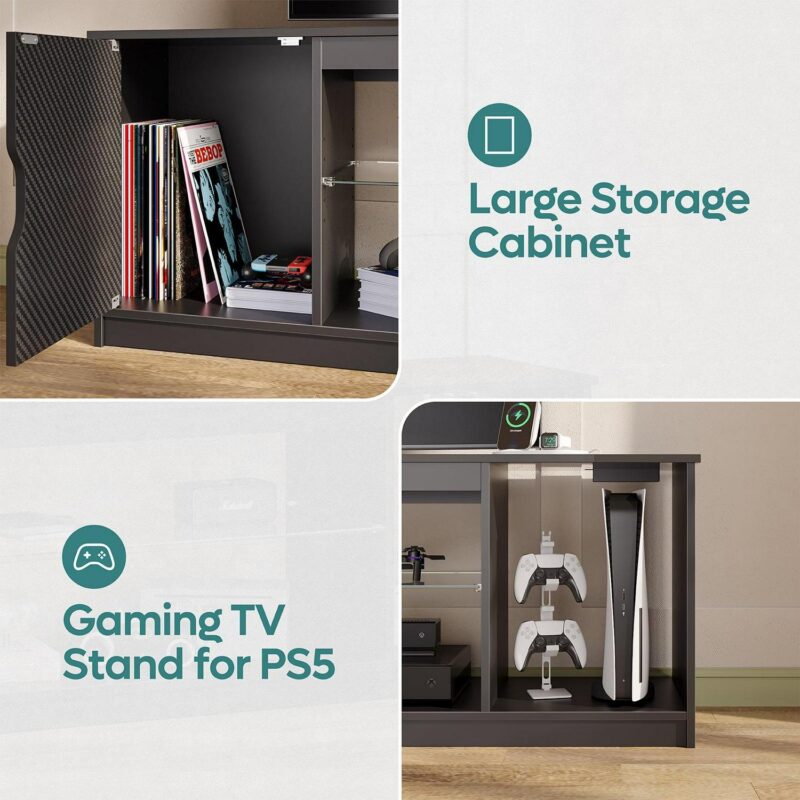 Bestier 58 inch LED TV Stand with Outlets, Gaming Entertainment Center with 1 Shelves for Bedroom - Image 6