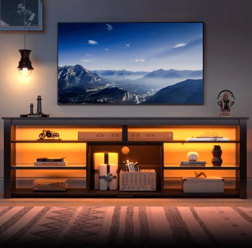 Bestier 70  Gaming Entertainment Center for TV up to 75  LED TV Stand for PS5 Tall TV Console with Shelves, Carbon Fiber - Image 8