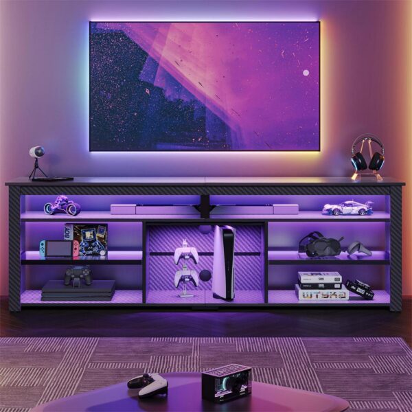 Bestier 70  Gaming Entertainment Center for TV up to 75  LED TV Stand for PS5 Tall TV Console with Shelves, Carbon Fiber