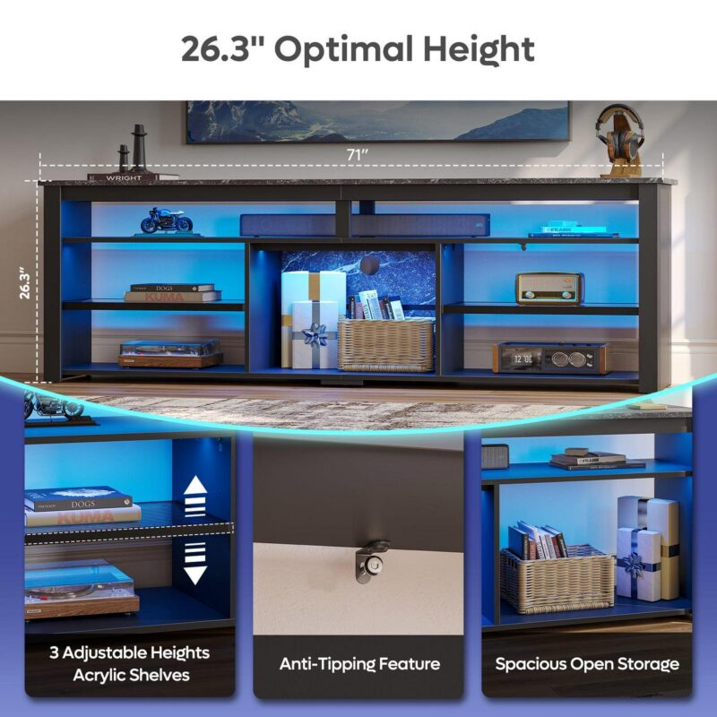 Bestier 70  TV Stand for 75  TV LED Gaming Entertainment Center for PS5 Modern TV Console with Shelves, Black Marble - Image 5