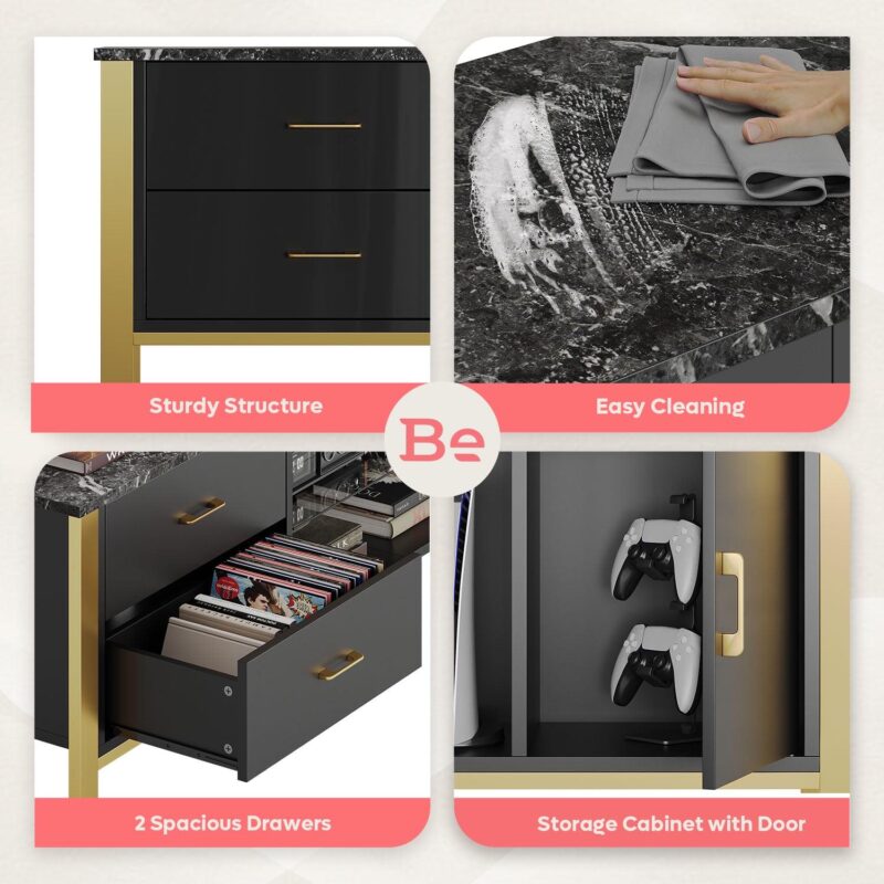 Bestier 80  Modern TV Stand LED Entertainment Center High Gloss Console Table for TVs up to 85  with Storage Cabinet and Drawers, Black - Image 4