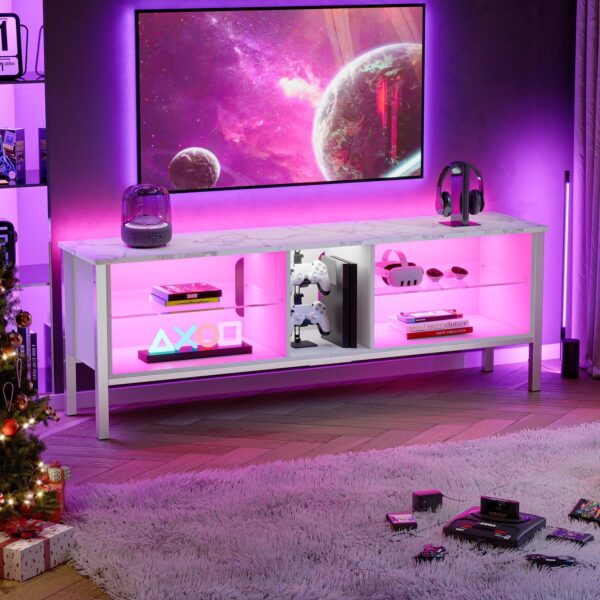 Bestier Gaming TV Stand for TVs up to 70  LED Entertainment Center for PS4 with Storage Cabinet, White Marble