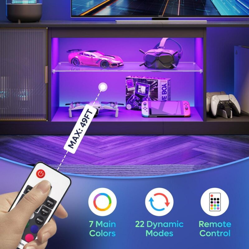 Bestier LED Gaming TV Stand for 60/70/80 inch TV, Entertainment Center with Cabinet for PS5, TV Console for Living Room Bedroom, Black - Image 4