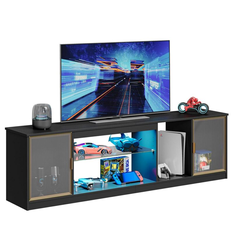 Bestier LED Gaming TV Stand for 60/70/80 inch TV, Entertainment Center with Cabinet for PS5, TV Console for Living Room Bedroom, Black - Image 8