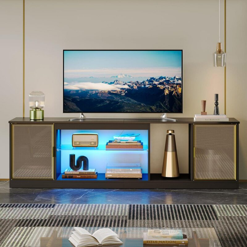 Bestier LED Gaming TV Stand for 60/70/80 inch TV, Entertainment Center with Cabinet for PS5, TV Console for Living Room Bedroom, Black - Image 7