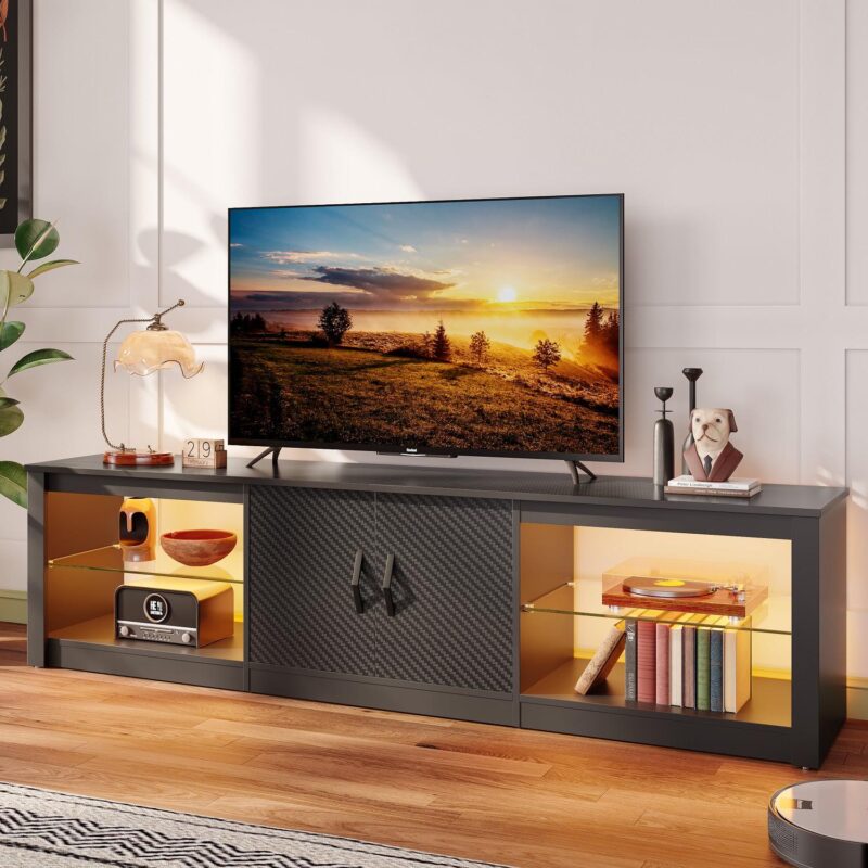 Bestier LED TV Stand for TVs up to 75  Entertainment Center for Living Room Carbon Fiber - Image 7