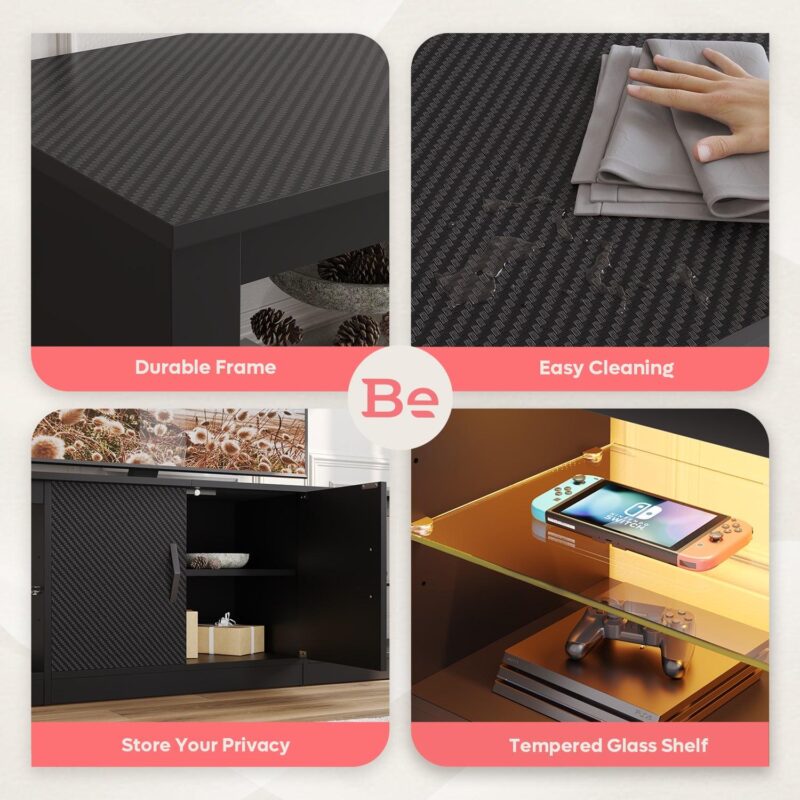 Bestier LED TV Stand for TVs up to 75  Entertainment Center for Living Room Carbon Fiber - Image 3
