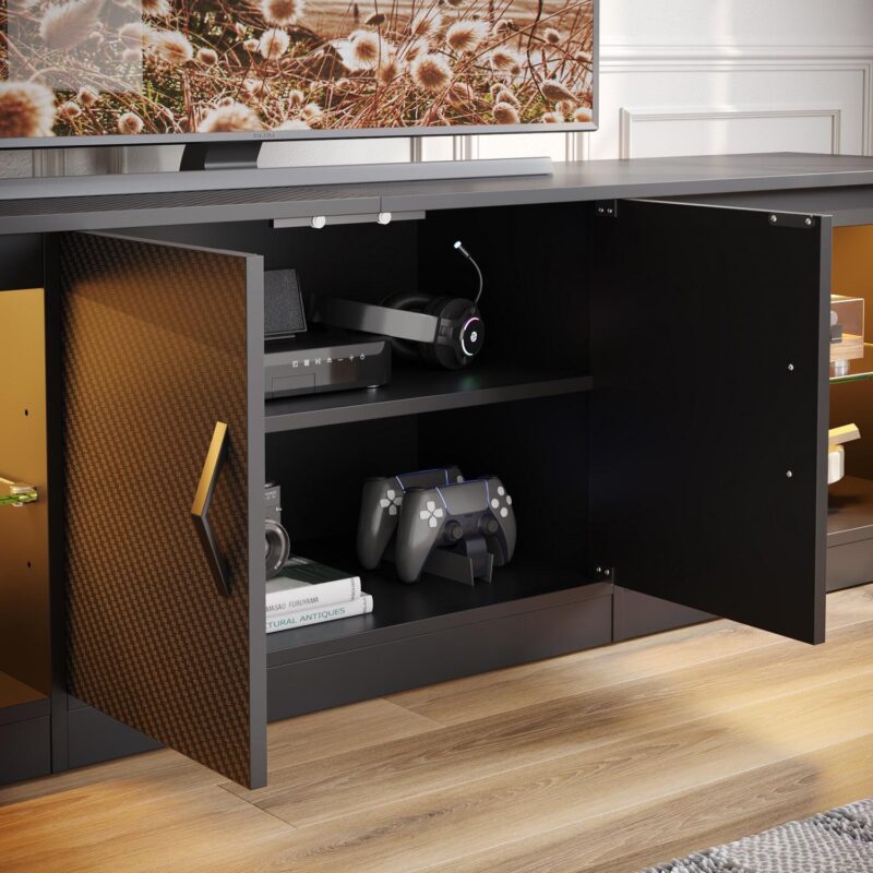 Bestier LED TV Stand for TVs up to 75  Entertainment Center for Living Room Carbon Fiber - Image 5