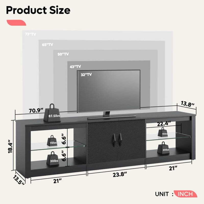 Bestier LED TV Stand for TVs up to 75  Entertainment Center for Living Room Carbon Fiber - Image 4
