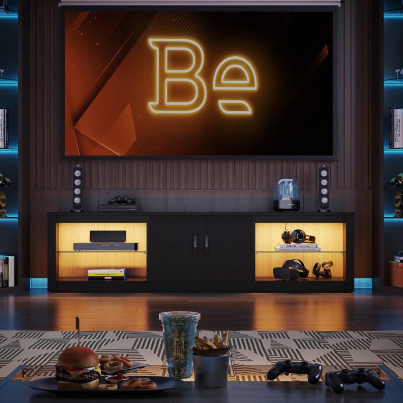 Bestier LED TV Stand for TVs up to 75  Entertainment Center for Living Room Carbon Fiber - Image 8