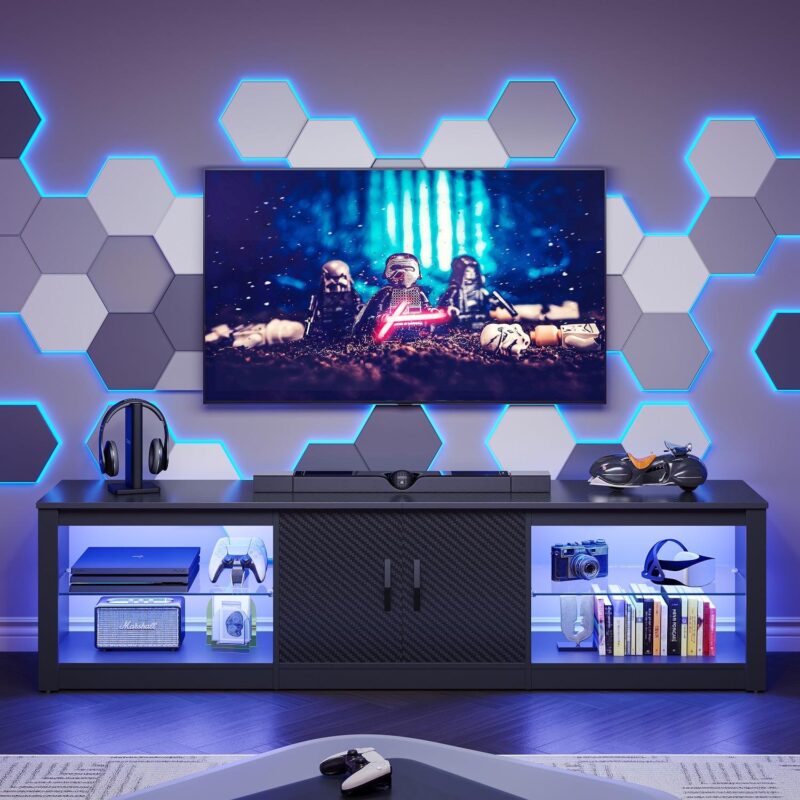 Bestier LED TV Stand for TVs up to 75  Entertainment Center for Living Room Carbon Fiber - Image 6