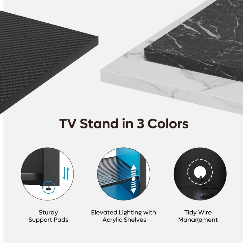 Bestier LED Tall TV Stand for TVs up to 65 , Entertainment Center with Storage, TV Console for Bedroom, Black Marble - Image 2