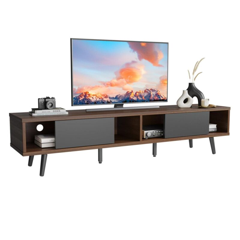 Bestier Mid Century Modern TV Stand for TVs up to 75  with Storage Entertainment Center in Walnut - Image 8
