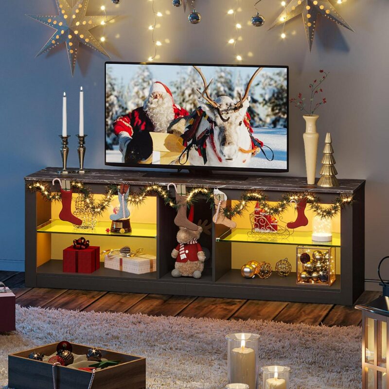 Bestier RGB TV Stand for TVs up to 60  with LED Lights Entertainment Center Black