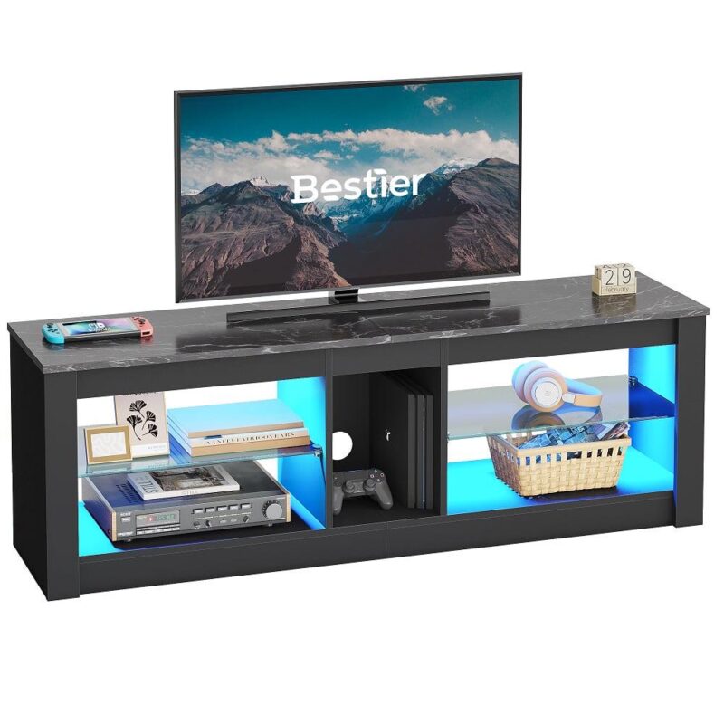 Bestier RGB TV Stand for TVs up to 60  with LED Lights Entertainment Center Black - Image 8