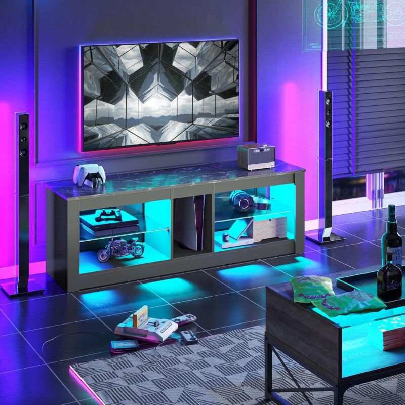 Bestier RGB TV Stand for TVs up to 60  with LED Lights Entertainment Center Black - Image 9