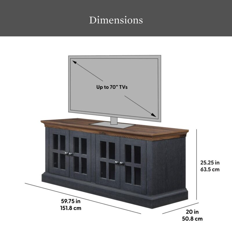 Better Homes and Gardens Canton 4- door TV Stand for TVa s up to 70a , Black/Light Honey Finish - Image 2