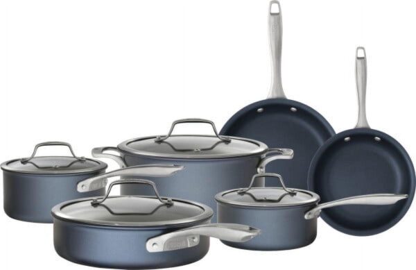 Bialetti Sapphire Hard Anodized Nonstick 10-Piece Oven-Safe Cookware Set, Gray