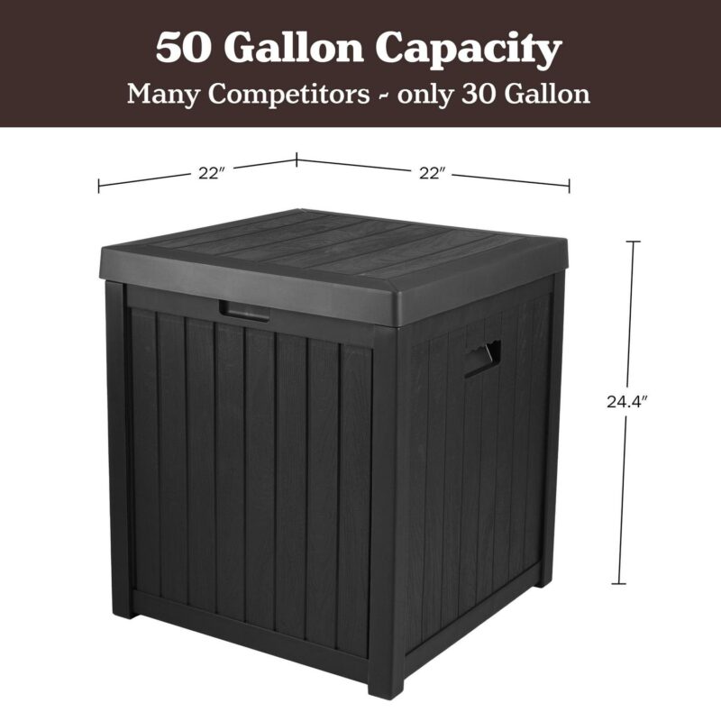 Black 50 Gallon Large Resin Deck Box Outdoor Storage Boxes - Image 8