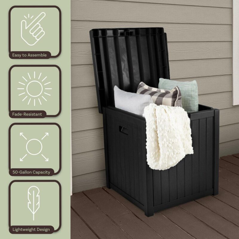 Black 50 Gallon Large Resin Deck Box Outdoor Storage Boxes - Image 6