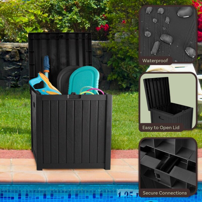 Black 50 Gallon Large Resin Deck Box Outdoor Storage Boxes - Image 7