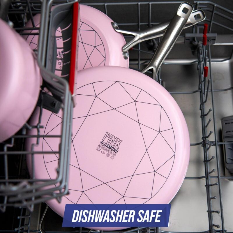 Blue Diamond Toxin-Free Ceramic and Dishwasher Safe 12-Piece Pots and Pans Cookware Set, Pink - Image 7