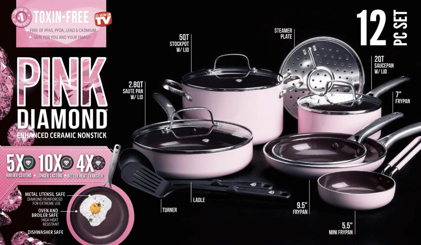 Blue Diamond Toxin-Free Ceramic and Dishwasher Safe 12-Piece Pots and Pans Cookware Set, Pink - Image 11