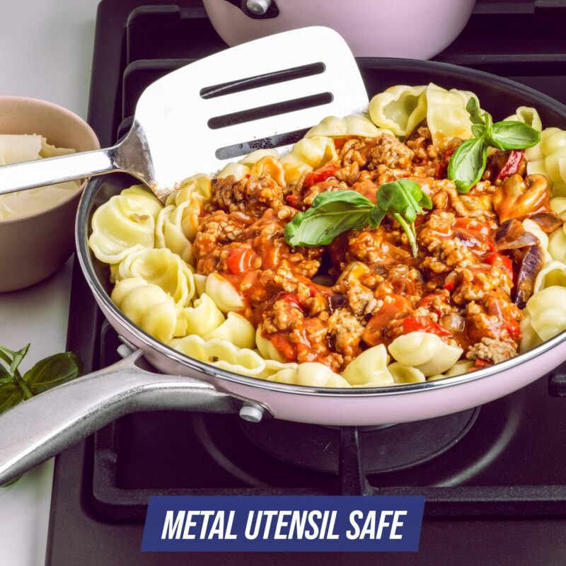 Blue Diamond Toxin-Free Ceramic and Dishwasher Safe 12-Piece Pots and Pans Cookware Set, Pink - Image 8