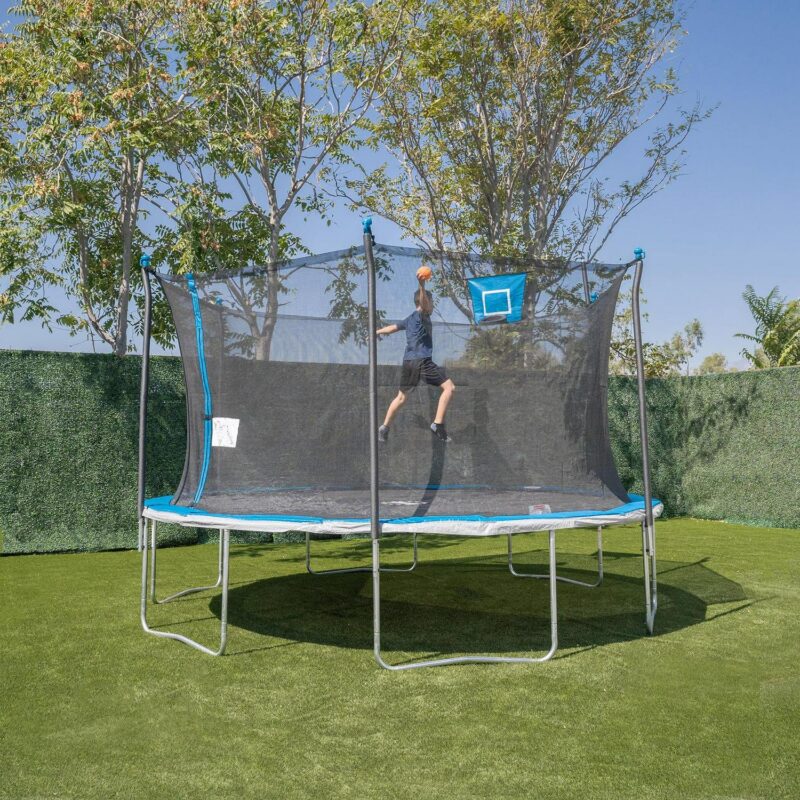 Bounce Pro 14ft Trampoline And Enclosure With Basketball Hoop, Blue - Image 2