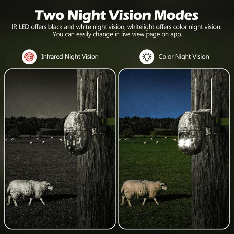 CAMPARK 2 Pack 4G LTE Cellular Trail Camera Wireless, Solar Game Camera with 360A Pan 90A Tilt, 2.5K HD Night Vision Motion Activated, Waterproof IP66, Hunting Security Camera with SIM&SD Card, NO WiFi - Image 4