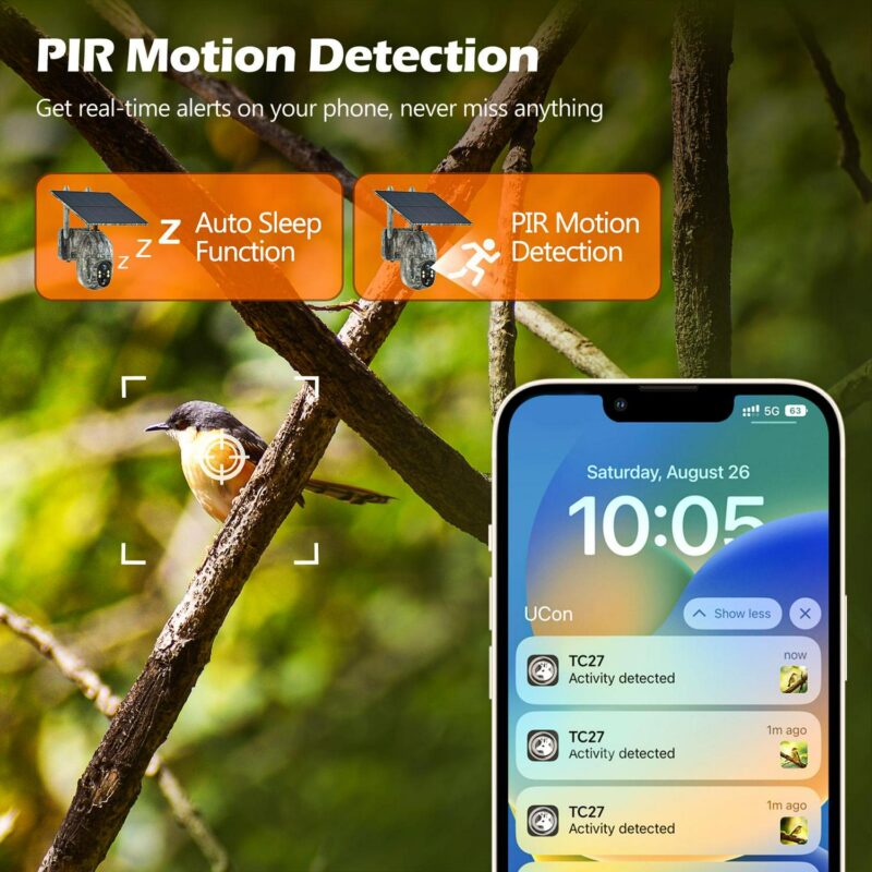 CAMPARK 2 Pack 4G LTE Cellular Trail Camera Wireless, Solar Game Camera with 360A Pan 90A Tilt, 2.5K HD Night Vision Motion Activated, Waterproof IP66, Hunting Security Camera with SIM&SD Card, NO WiFi - Image 6