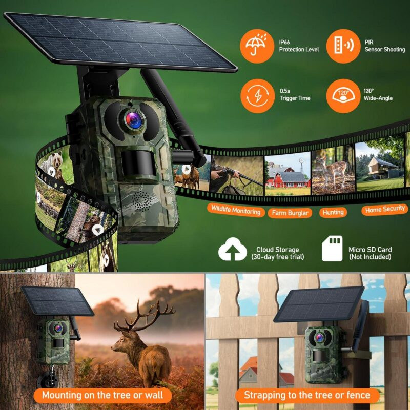 CAMPARK 4G Cellular Trail Camera Solar Powered, 2.5K 14MP Hunting Game Camera with Live View and Motion Alerts, 940nm No Glow Night Vision and IP66 Waterproof for Wildlife Monitoring - Image 7