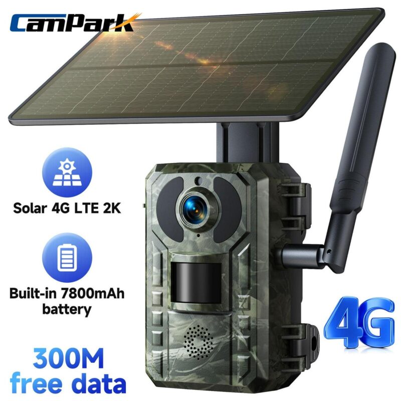 CAMPARK 4G Cellular Trail Camera Solar Powered, 2.5K 14MP Hunting Game Camera with Live View and Motion Alerts, 940nm No Glow Night Vision and IP66 Waterproof for Wildlife Monitoring