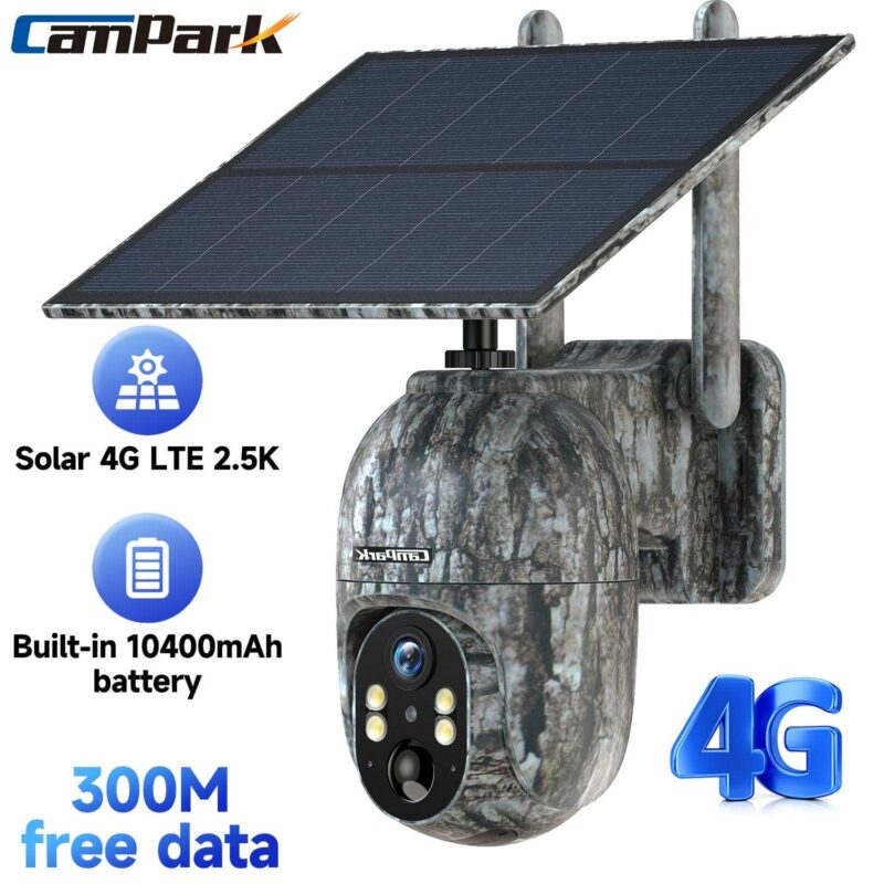 CAMPARK 4G LTE Cellular Trail Camera Wireless, Solar Powered Game Camera with 360A Pan 90A Tilt, 2.5K HD Night Vision, Motion Activated, Waterproof IP66, Hunting Security Camera with SIM Card, NO WiFi