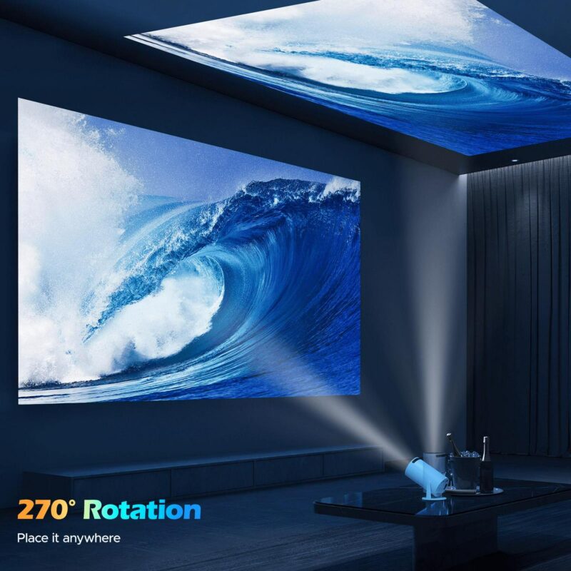 CAMPARK Auto Keystone Mini Portable Projector, 4K/260 ANSI Smart Projector with WiFi 6 BT 5.0, Screen Adjustment, 270 Degree Rotation, Home Video Projector Built-in Android 11.0 OS, White - Image 4