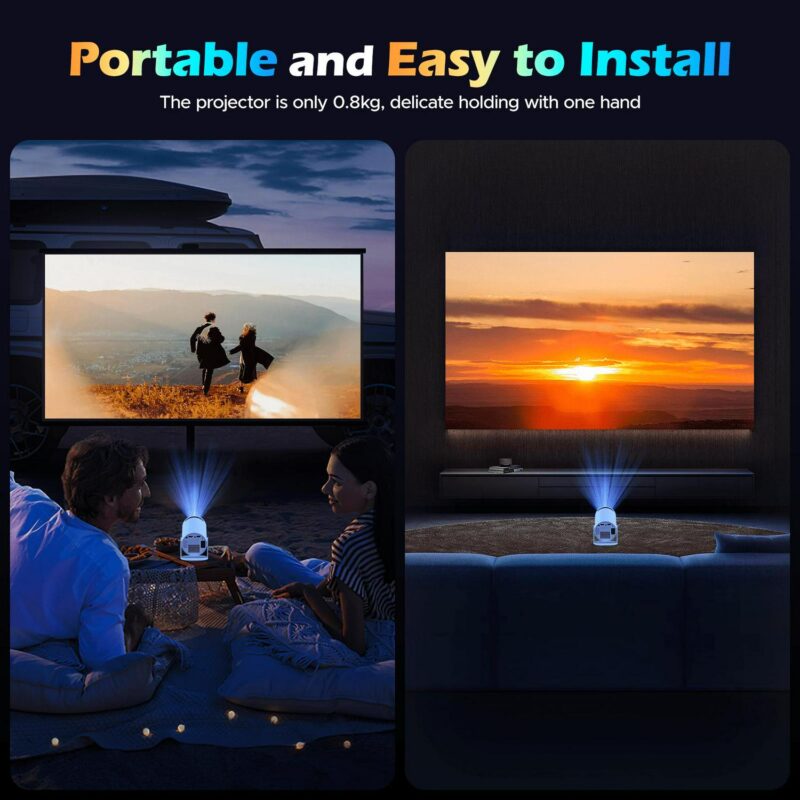 CAMPARK Auto Keystone Mini Portable Projector, 4K/260 ANSI Smart Projector with WiFi 6 BT 5.0, Screen Adjustment, 270 Degree Rotation, Home Video Projector Built-in Android 11.0 OS, White - Image 6