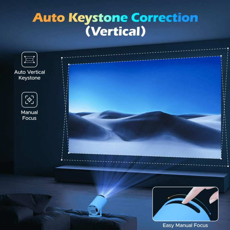 CAMPARK Auto Keystone Mini Portable Projector, 4K/260 ANSI Smart Projector with WiFi 6 BT 5.0, Screen Adjustment, 270 Degree Rotation, Home Video Projector Built-in Android 11.0 OS, White - Image 3