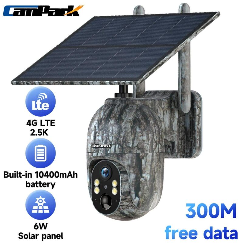 CAMPARK Cellular Trail Camera Wireless 4G LTE, Solar Game Camera with SIM Card, 360A Pan 90A Tilt, 2.5K Night Vision, Live View, Waterproof, Cloud Storage, PIR Motion, No WiFi Hunting Security Cam