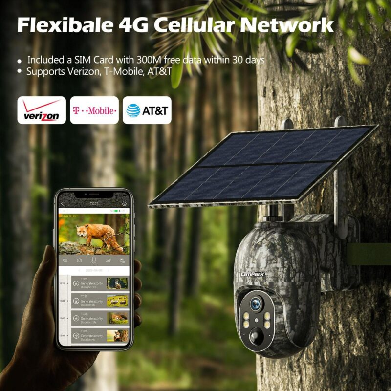 CAMPARK Cellular Trail Camera Wireless 4G LTE, Solar Game Camera with SIM Card, 360A Pan 90A Tilt, 2.5K Night Vision, Live View, Waterproof, Cloud Storage, PIR Motion, No WiFi Hunting Security Cam - Image 4