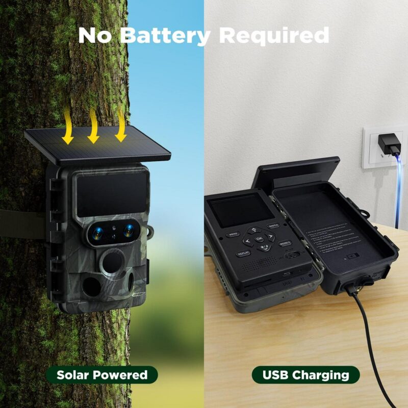 CAMPARK Solar Powered Trail Camera WiFi Bluetooth 60MP 4K UHD Dual Lens Starlight Night Vision IMX458 Sensors 0.1s Motion Activated IP66 Waterproof 2.4 LCD Game Hunting Camera with SD Card - Image 6